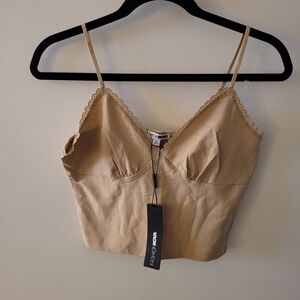 Fashion Nova Tan Lace-Accent Crop Top